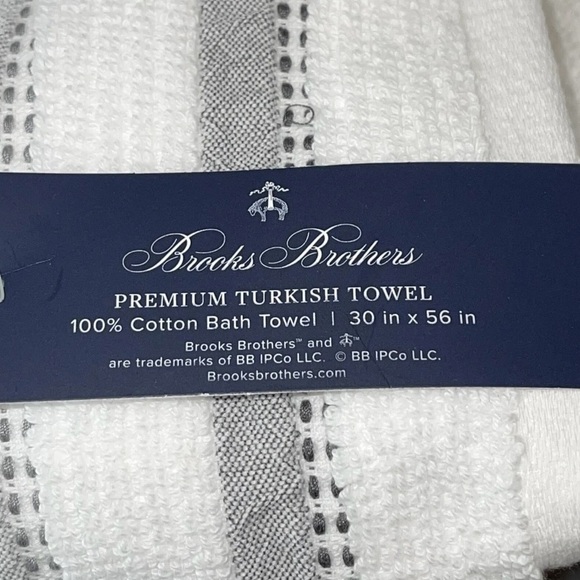 Brooks Brothers Premium Turkish Bath towels set of 2 White gray stripes NWT - Picture 2 of 7